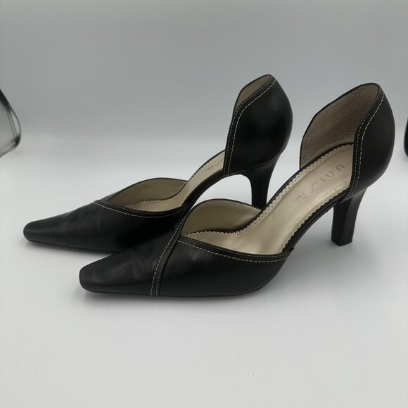 Unisa Pointed-Toe DOrsay Heels Women 9B Black Leather 3.5" Heel Witchy Steampunk - Picture 3 of 12
